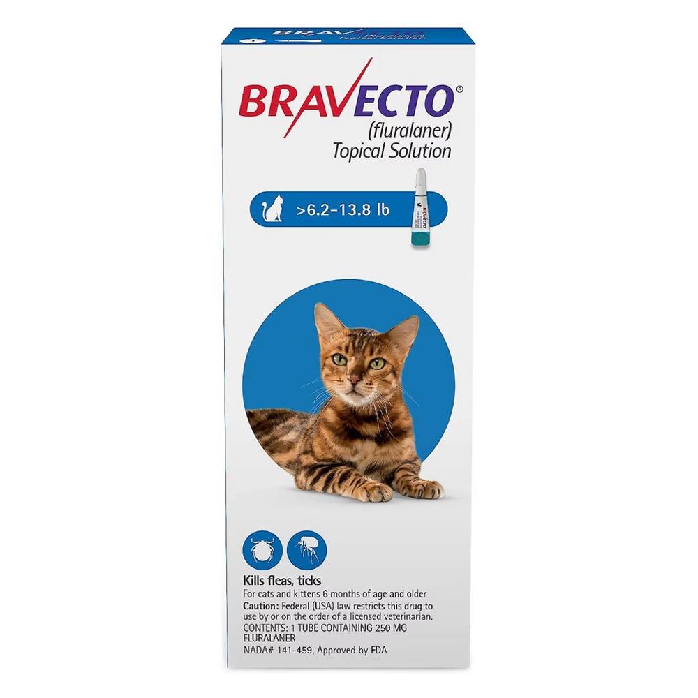 Bravecto Spot-On For Medium Cats 6.2 Lbs - 13.8 Lbs (Blue) 2 Pack