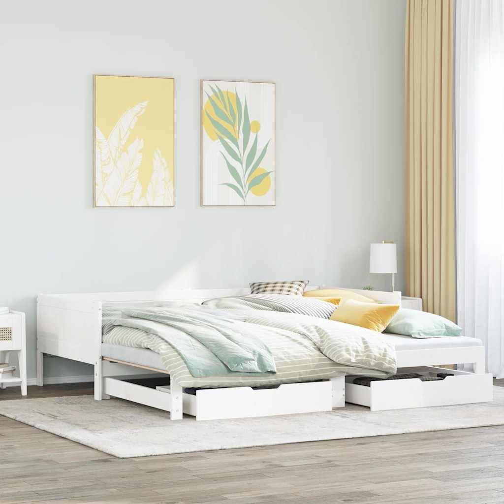 daybed med udtræk og skuffer uden madras 90x190 cm hvid