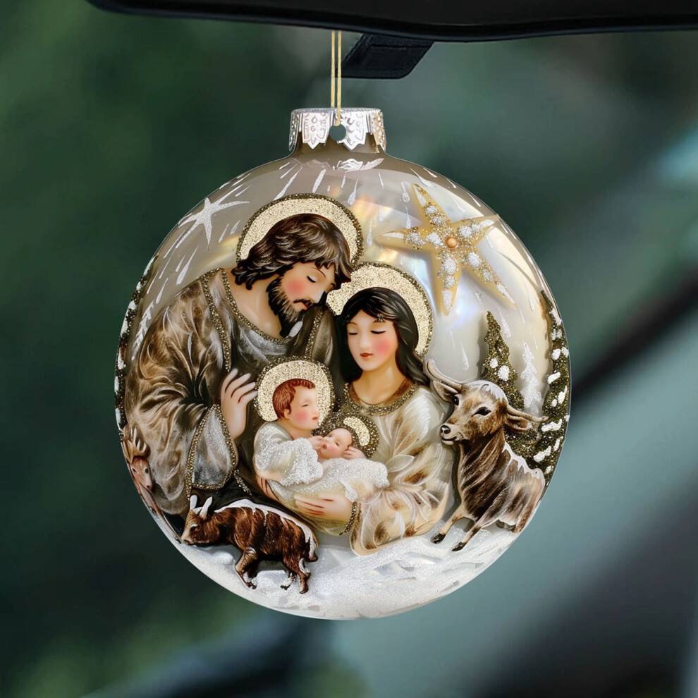 Jule stereo Nativity velsignelse vedhæng lavet af klar akryl, med en religiøs Nativity scene til bil- eller træpynt B