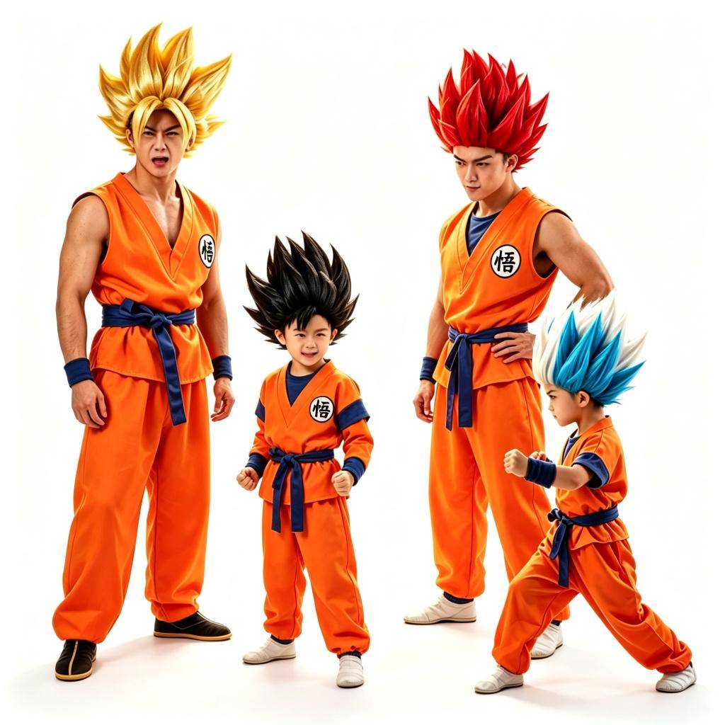 Halloween Son Goku Cosplay Kostym för Barn Pojkar Flickor Helkroppsdräkt Vuxna Män Saiyan Träningskläder Krillin Peruk Klänning 125-135cm