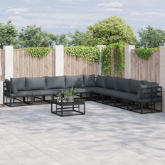 Trädgårdsoffset med kudde 10 pcs Svart Aluminium