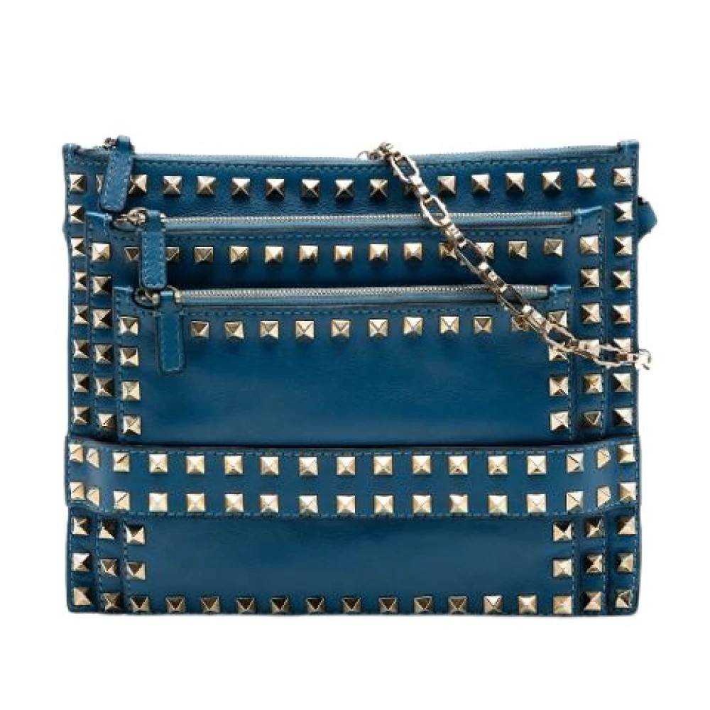 Valentino Vintage Pre-owned Studded Crossbody Bag - Vintage - Dame - Blå - ONE SIZE - Uld