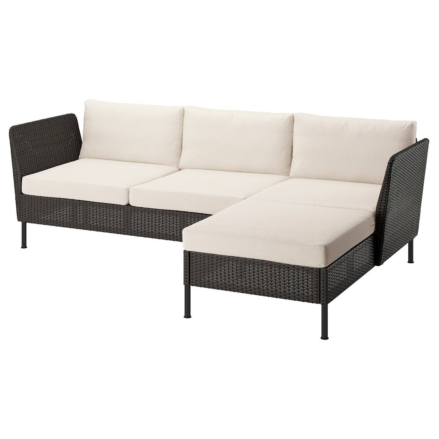 VITTSKÄR 3-sitssoffa med schäslong, armstöd utomhus/konstrotting mörkgrå Frösön/Duvholmen beige