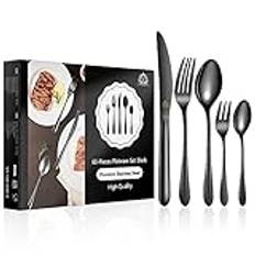 Vancasso Bestickset för 12 Personer, 18/10 Bestickset I Rostfritt Stål Med Kniv/Gaffel/Sked/Dessertsked/Dessertgaffel, 60-St Svarta Bestick Med Presentask, Robust Och Rostsäker, Tål Diskmaskin