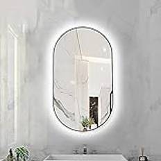 Oval upplyst badrumsspegel väggmonterad sminkspegel med sensor beröringskontroll metallram bakgrundsbelyst sminkspegel 3 LED ljus färg dimbar (färg: Svart ramstorlek: 40 x 60 cm)