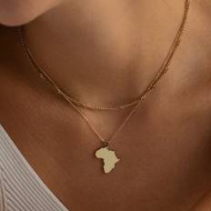 18K guld Afrika halsband för kvinnor, guld Afrika hänge, resehalsband, vardagshalsband, utsökta smycken gåvor för kvinnor (En-Storlek)