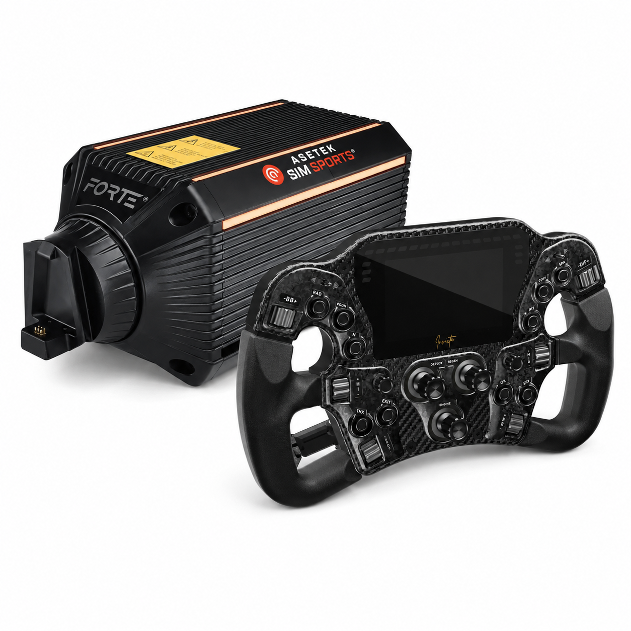 Asetek SimSports Forte 18Nm Wheel Base + Invicta Formula Wheel Bundle - Black / Carbon