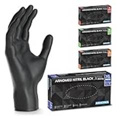 ARNOMED engångshandskar svart extra starka, engångshandskar i XL, 50% tjockare nitrilhandskar, 1000 st, puderfria engångshandskar, latexfria gummihandskar, engångshandskar i S, M, L & XL
