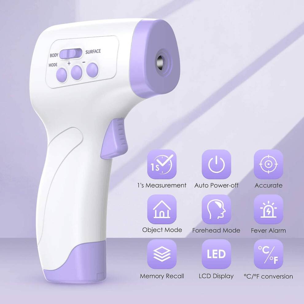 Infrarødt termometer med LCD-display, berøringsfri digital enhed til øjeblikkelig aflæsning, dobbelttilstandsmåling med feberalarm til babyer og
