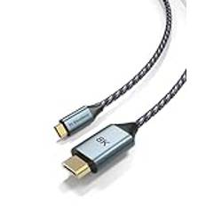 Elexlinco USB C HDMI-kabel, 2M lång USB typ C till HDMI, stöd 8K@60Hz/4K@120 Hz, stöder HDR-skärm, Type-C Thunderbolt 3 till HDMI-adapter, kompatibel med MacBook Pro/Air, iPad, Dell