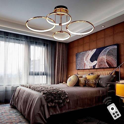 Modern LED taklampa Ring Shape Design guld Taklampa för vardagsrum Dimmbar 3000K-6500K med fjärrkontroll Sovrumslampa för vardagsrum Sovrum Studie Matrum (4 ringar)
