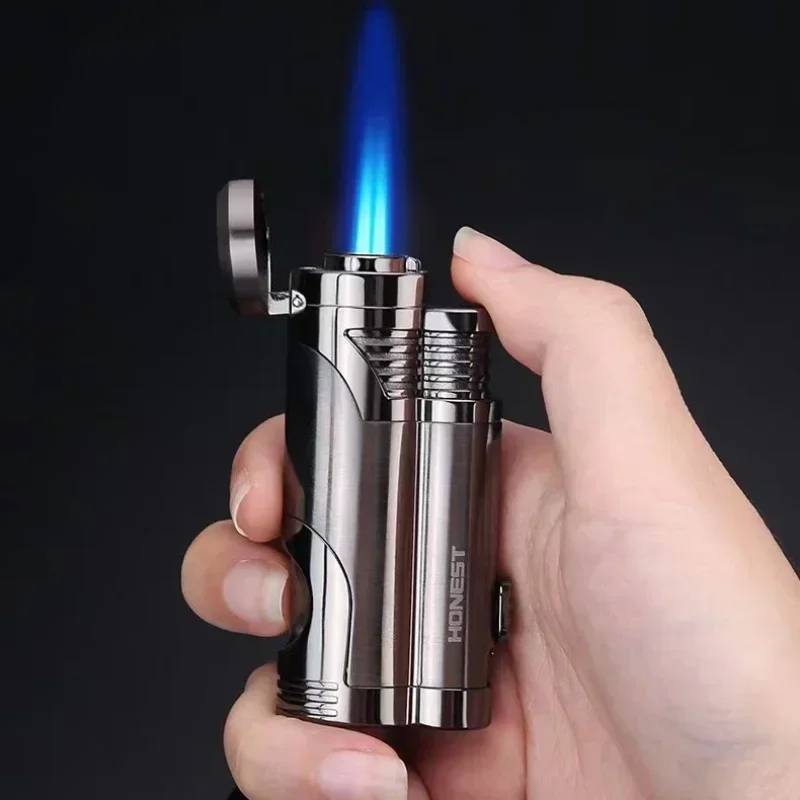 Honest Portable Windproof Metal Turbine High Power Torch Butane Gas Lighter Cigar Multifunctional Men's Smoking Tool Gifts