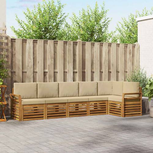 Sektionsoffgrupp 6 pcs Naturlig och Beige Massivt Akaciaträ