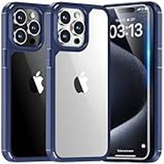 TAURI 3 in 1 für iPhone 15 Pro Max Hülle, 1 Handyhülle+2 Schutzfolie, [Nie Vergilbung] Handyhülle für iPhone 15 Pro Max Case Schlanke Stoßfeste Anti-Kratzt - Blau