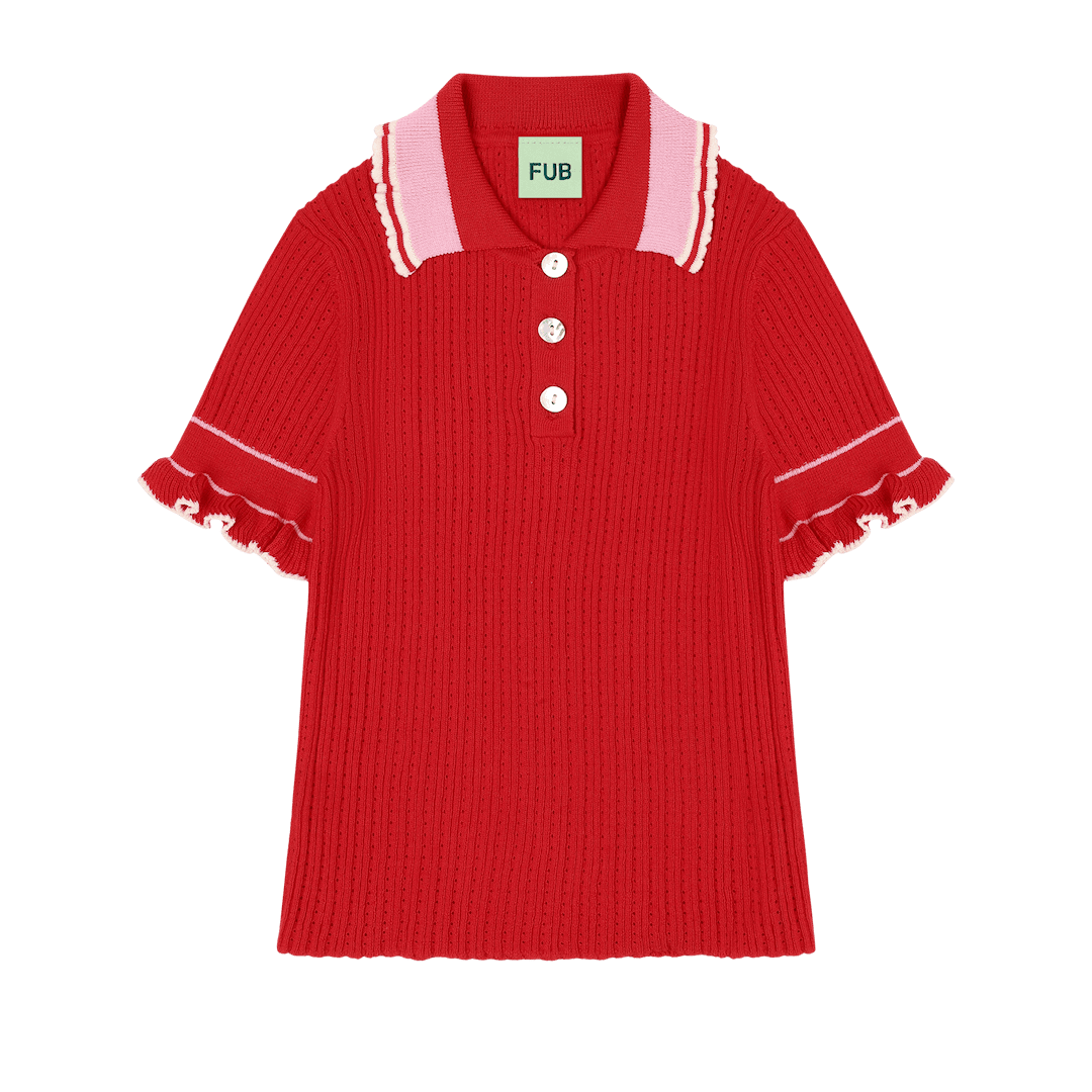 FUB Pointelle Polo Red Red-120 cm Röd 120 cm Flickor