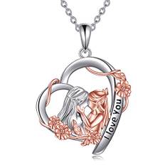 Yafeini mor & dotter sterling silver hjärta halsband – födelsedag & mors dag hänge smycke gåva, 18+2, Sterlingsilver, Ingen ädelsten