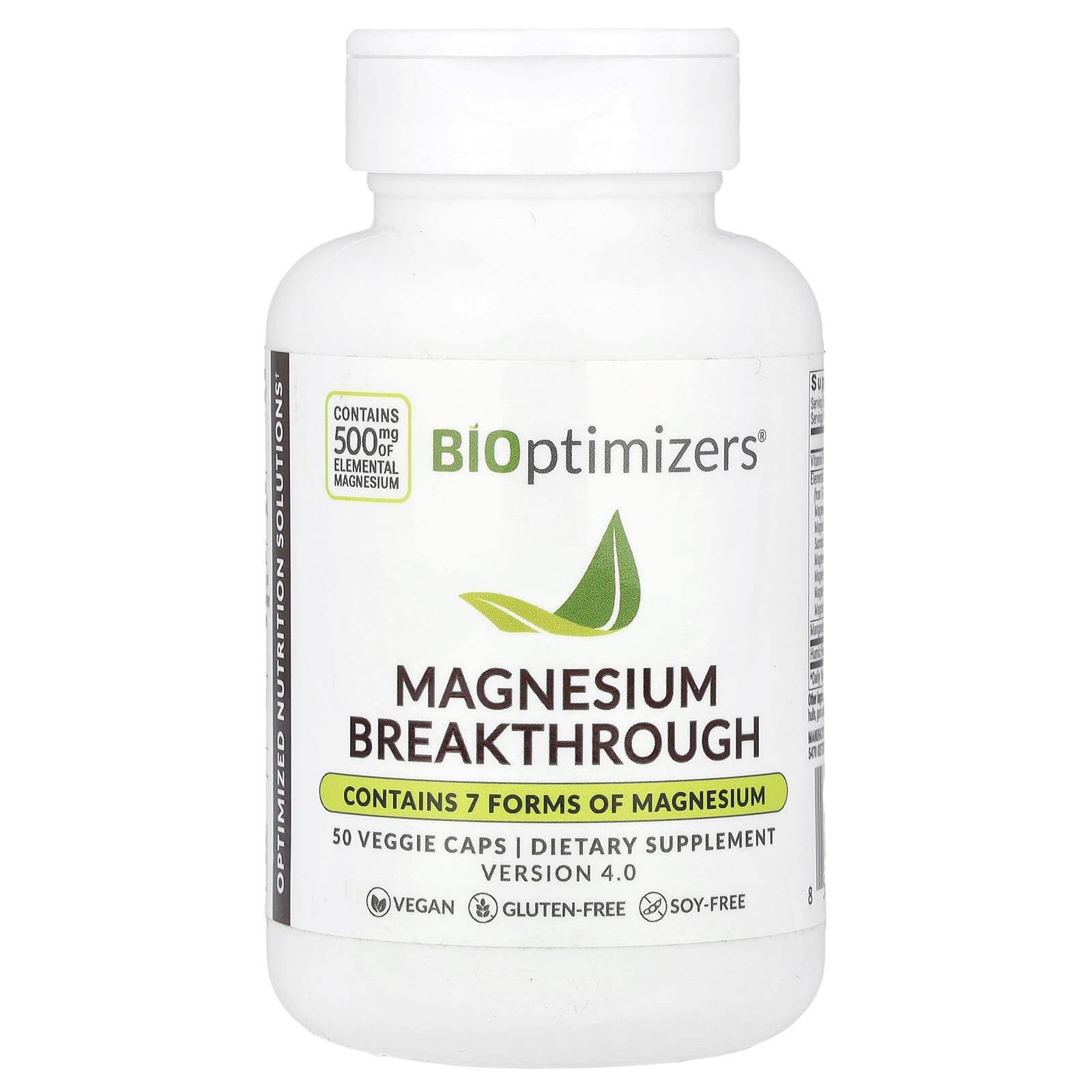 BIOptimizers, Magnesium Breakthrough, 500 mg, 50 Vegetabiliska Kapslar (250 mg per tablett)
