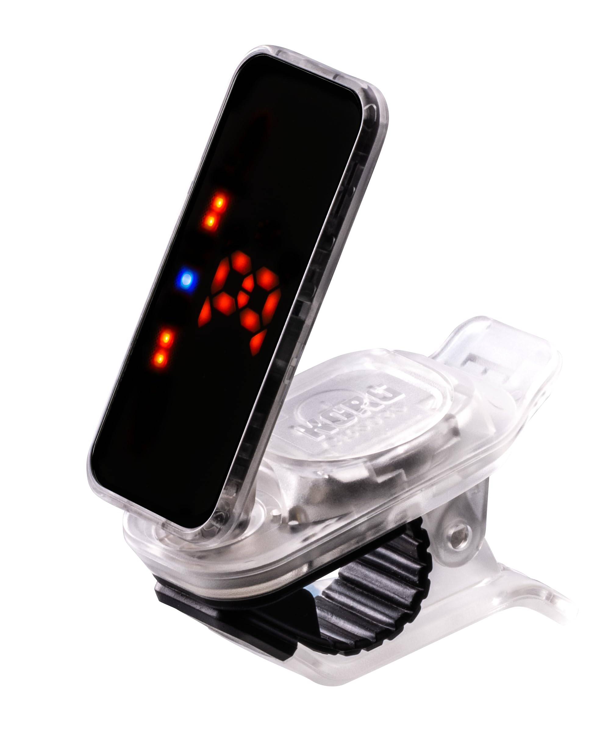 KORG Pitchclip Tuner for Limited Edition Continuous Adjustable Clear CLR 2+ Clip-on Guitar/Bass, Color, 18-Hour Operation, Angle, Left-Handed