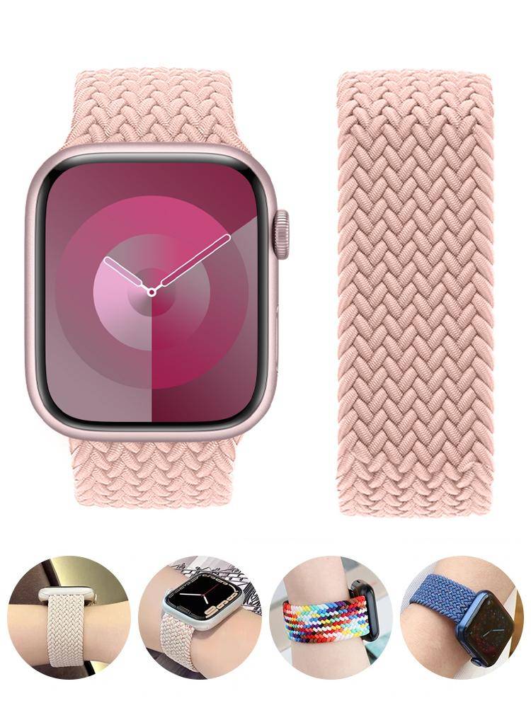 Flätat Solo Loop För Apple watch Band 46mm 44mm 45mm 42mm 40mm 41mm Armband correa iwatch Series Ultra 2 11 10 9 SE 8 7 Rem black