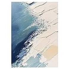 LCDIUDIU Canvas väggkonst handmålad abstrakt landskap oljemålning stor ram modern blå strand tjock textur konstverk för vardagsrum sovrum kontor heminredning 100x150