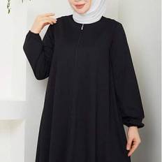 Enfärgad Elegant Turkisk Dubai Mellanösternstil Dam Lång Morgonrock Morgonrock Dragkedja Utsvängd Bekväm Långärmad Abaya - Svart (L,M,S,XL,XXL)