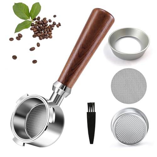 Golvlös portafilter 51 mm 3 öron med espresso Puck screen, skärmhållare 51 mm kompatibel Dedica EC680/EC685, rostfritt stål kaffepuck sil, trähandtag, baristatillbehör