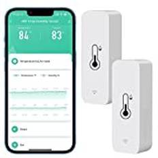 Comboss WiFi Hygrometer, Thermometer Sensor, Wireless Temperature Humidity Sensor Indoor Outdoor with Notification Alarm, Works with Tuya App (Pack of 2)