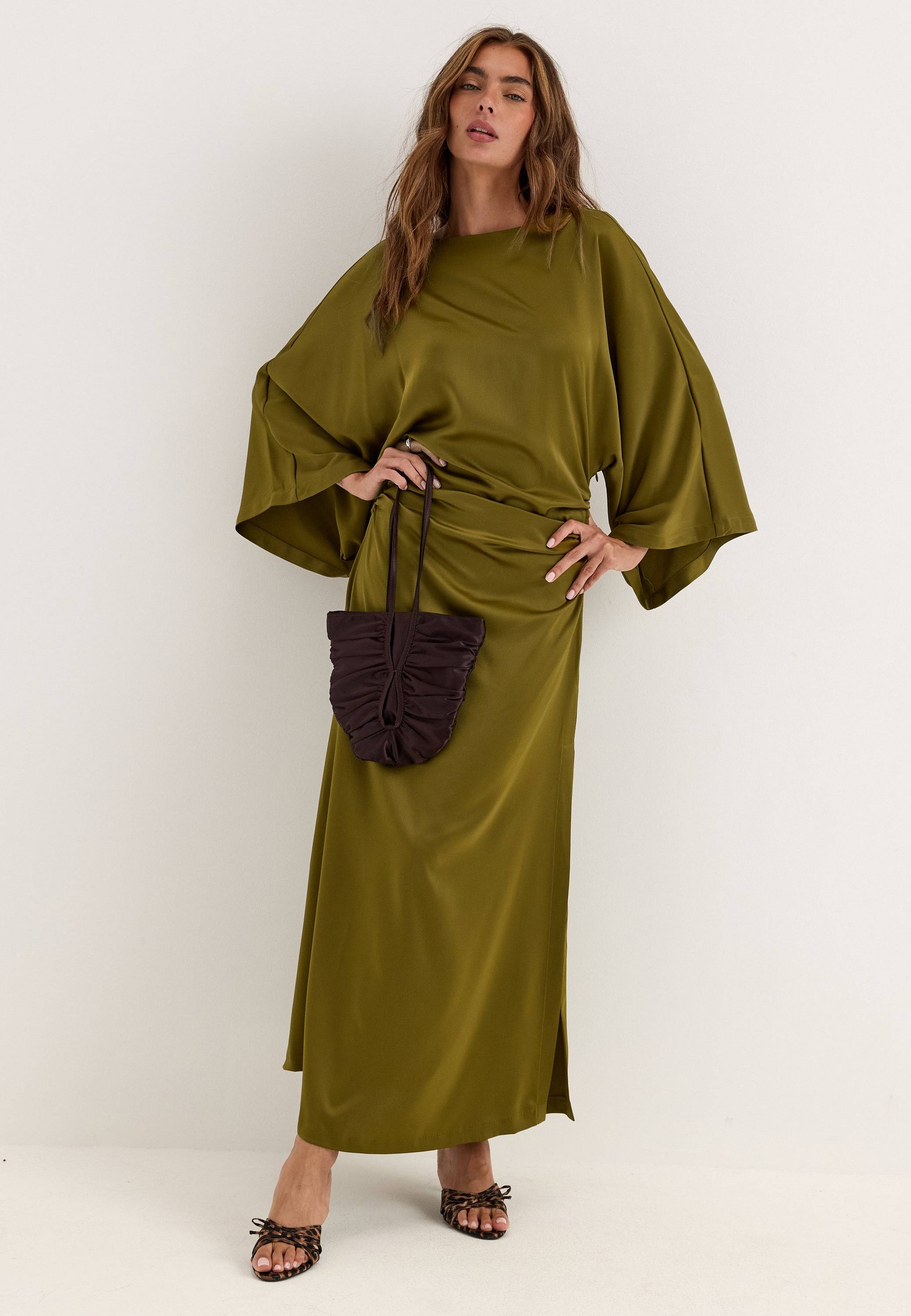 Kimono Sleeve Satin Maxi Dress