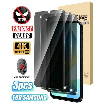 3-pack integritetsskyddande härdat glas skärmskydd för Samsung Galaxy A57 5G/A56/A55/A54/A53/A52/A51/A36/A35/A34/A33/A32/A31/A26/A25/A24/A23/A22/A21/A - Svart (Multi-size)
