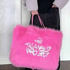 Söt söt flicka estetisk rosa broderad tygväska, amerikansk inredningsstil axel-/armhålsväska, unisex plyschväska stor, bedårande - Skrikrosa
