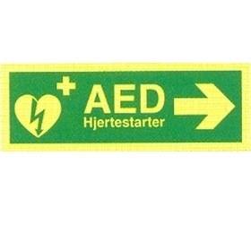 Hjärtstartare / AED, med pil, höger - belysning, plast 105 X 297 mm