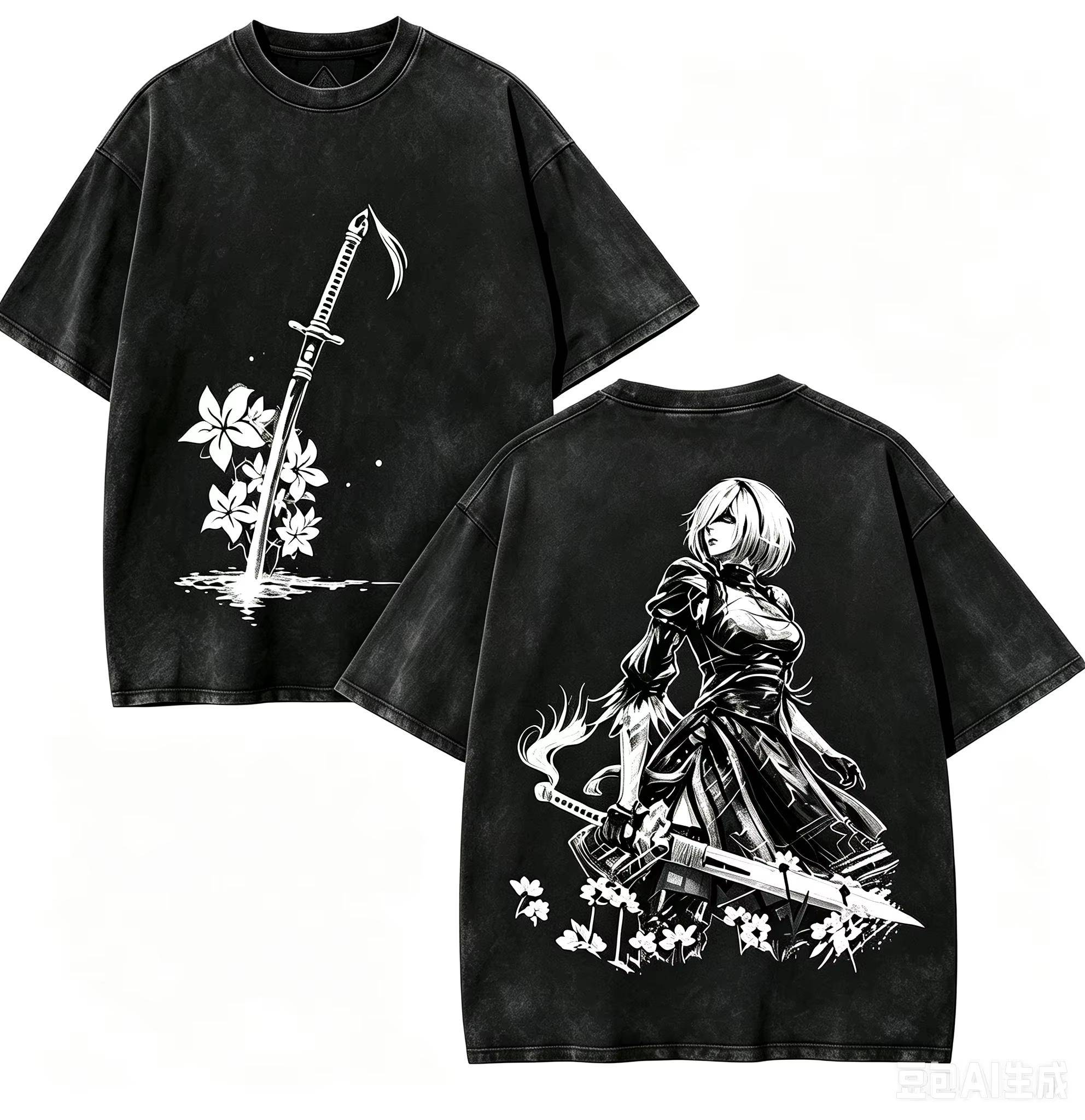 2026 Ny Vintage Högkvalitativ Tvättad T-shirt, NieR: Automata Snygga Kläder För Alla Årstider Kvinnor Och Män T-shirt cm