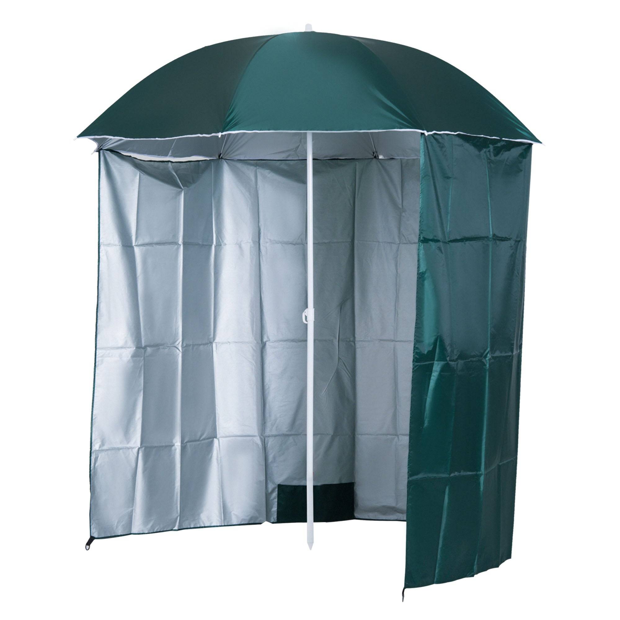Strandparasol med sidepanel, polyester, mørkegrøn, 2,2 x H2,2m