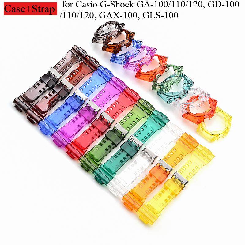 för Casio G-Shock GA-100/110/120 GD-100/110/120 GAX-100 GLS-100 Silikonarmband Boettsats Transparent Sportklocka Armband grön