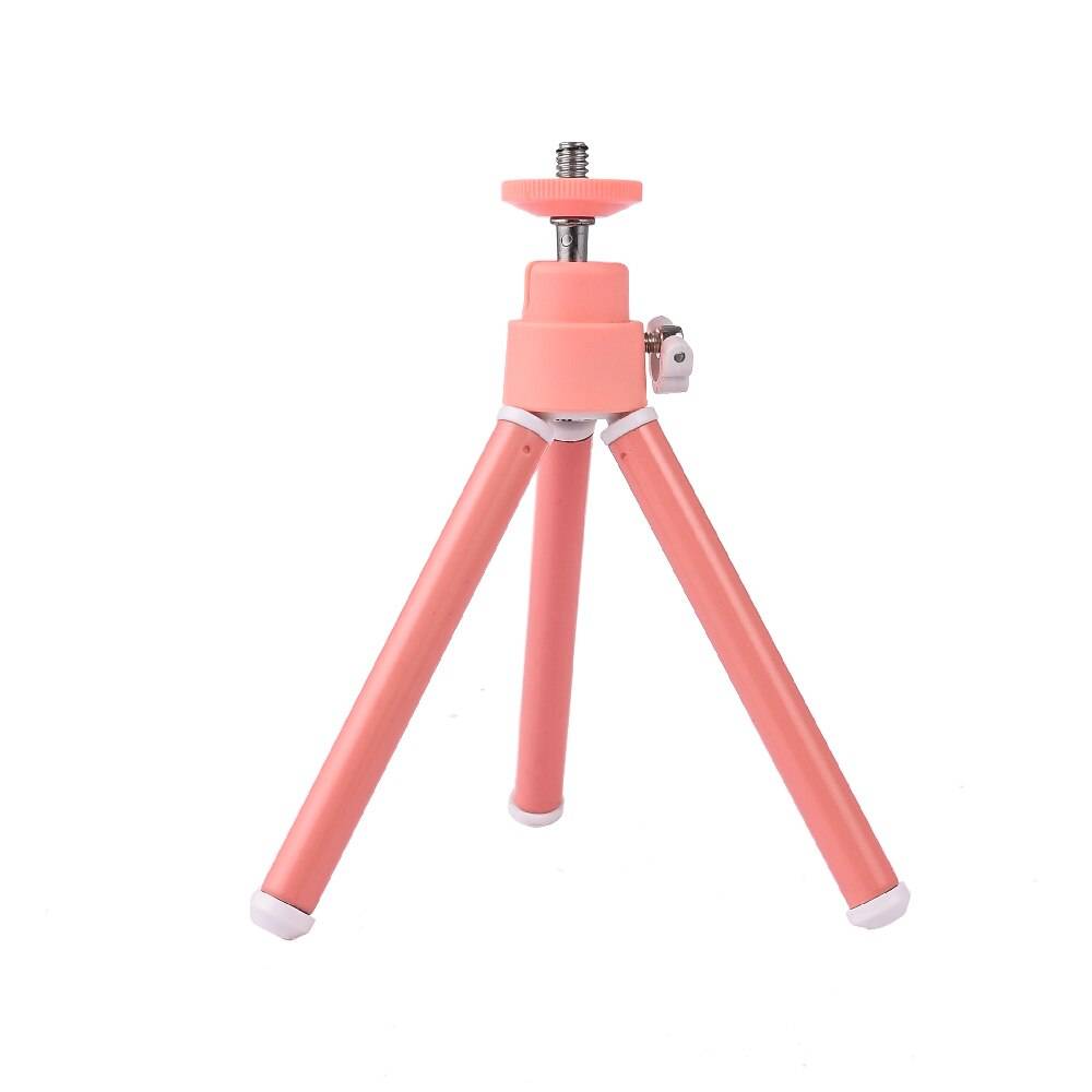 Bärbart flexibelt stativställ mobiltelefon utdragbart monopod selfiestabilisatorställ för minikamera med telefonklämmahållare - 20cm står rosa