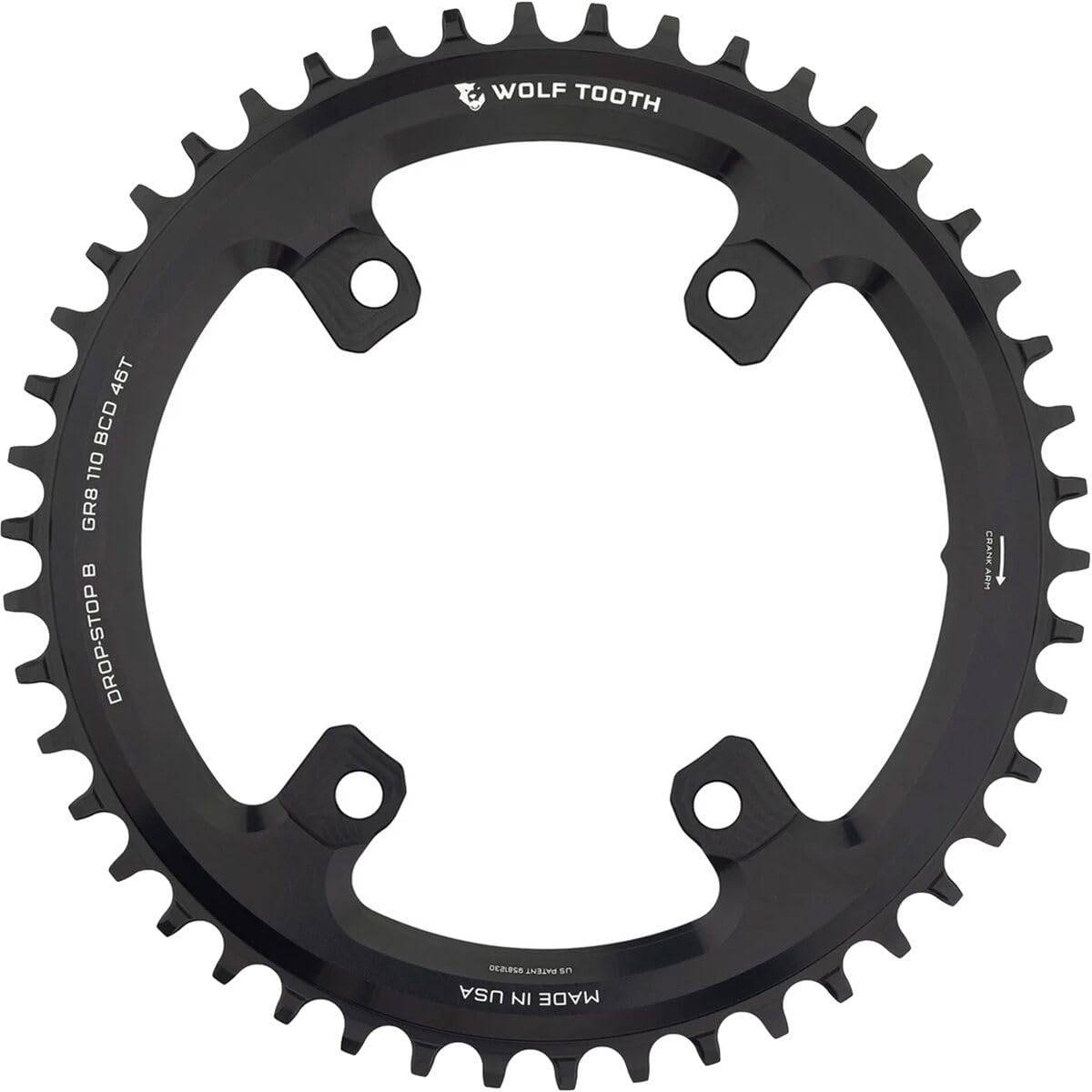 Wolf Tooth 110 BCD 4 Bolt Chainring for Shimano GRX 46T svart