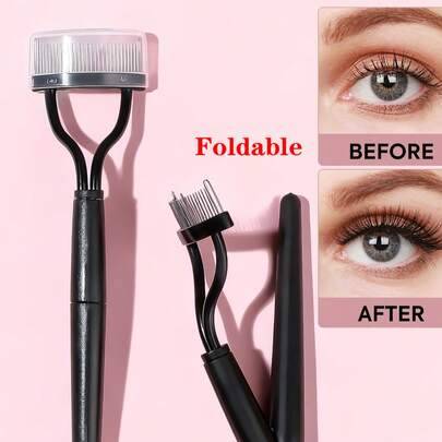 1/2 st hopfällbar ögonfranskam i rostfritt stål med lock, böjd fransseparator och definierare för att fixa klumpig mascara, professionellt verktyg för - Multifärgad