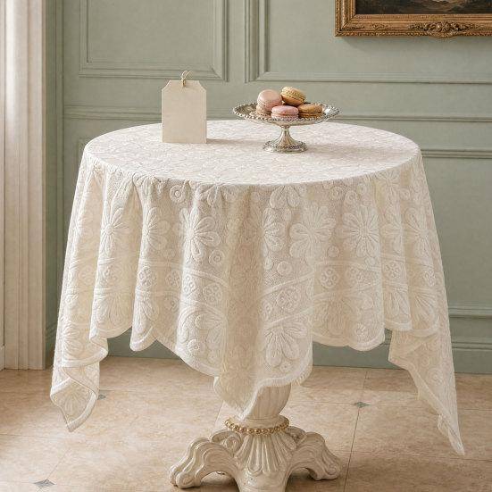 Jacquard Runt Bordsduk, Solrosmönster Dekorativ Duk, Spetstyg Middagsbordsöverdrag för Bröllopsfest Restaurang Bankettinredning beige