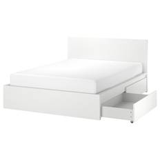 IKEA - MALM sengestel, højt, med 2 sengeskuffer, hvid/Luröy, 140x200 cm