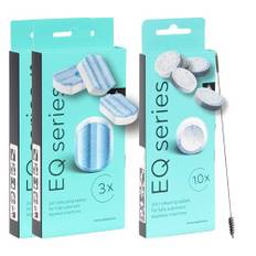 Reinigungs/Pflege-Set passend für Siemens EQ-Kaffeevollautomaten, 1 x 10 Reiniungstabletten TZ80001 + 2 x 3 Entkalkungstabletten TZ80002 + 1 x Reinigungsbürste