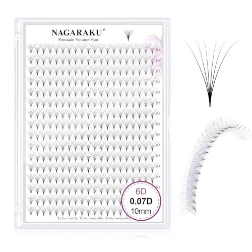 NAGARAKU 6D Premade Fans Ögonfransförlängning 320 Fans Förgjorda Fransar Knippen Spetsig Bas Utan Limrester Lätta Att Ta Upp Naturlig Fluffig Mjuka Effekt Volymfransar Svart 16 Rader (0.07 D 10mm)