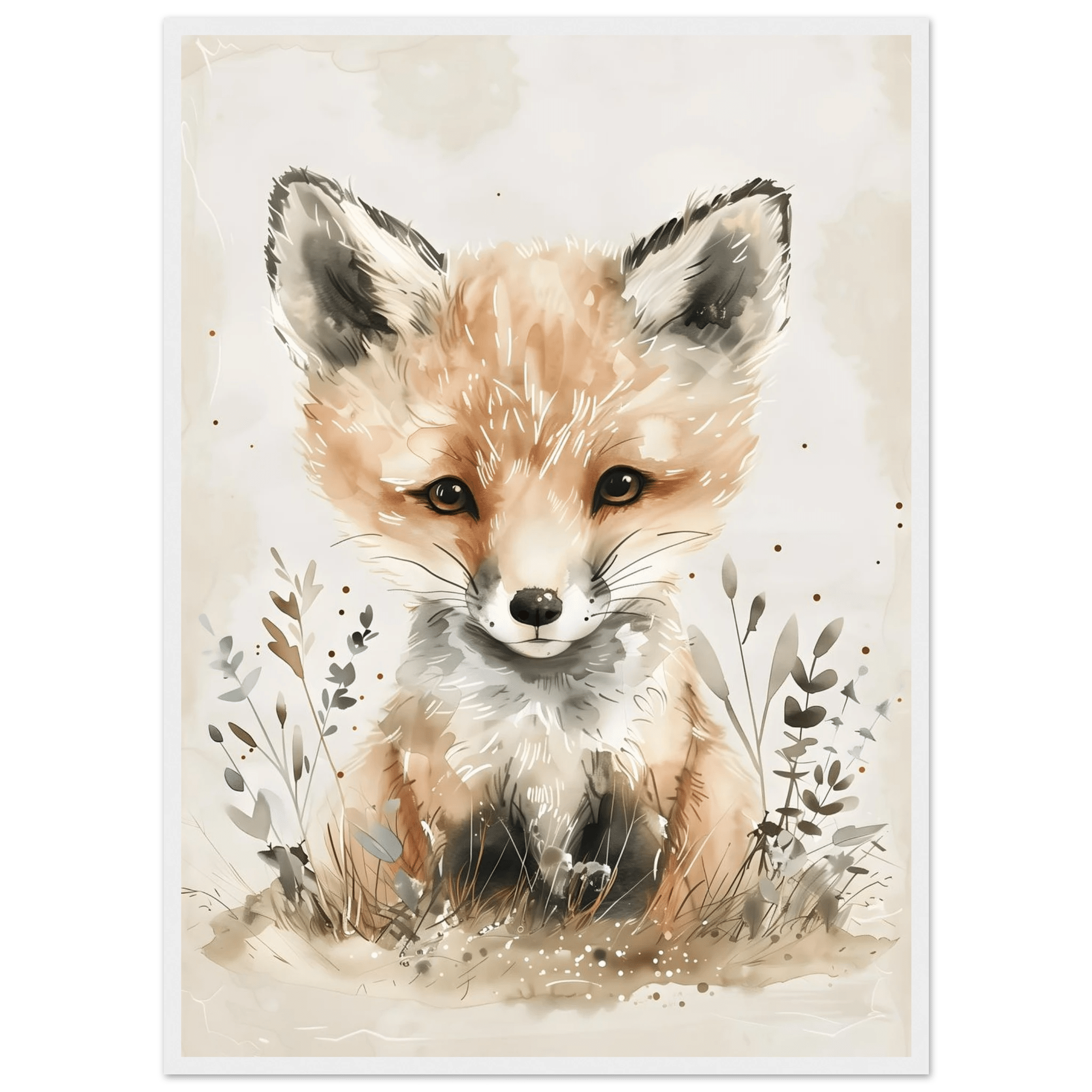 Rävposter-50x70 cm / 20x28″ / Med ram / Vit