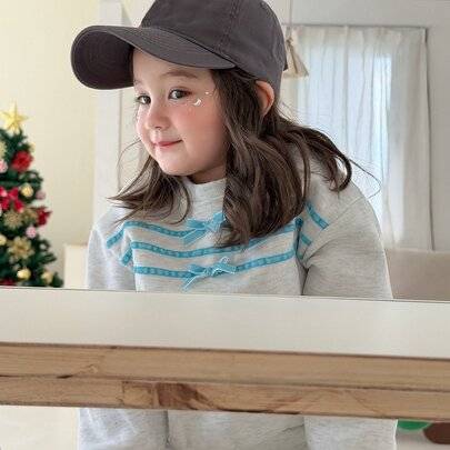 Spädbarn/Småbarn (Flicka) Rundhals Långärmad Sweatshirt med Rosett i Koreansk Stil - Grå (9-12M,12-18M,18-24M,2-3Y)