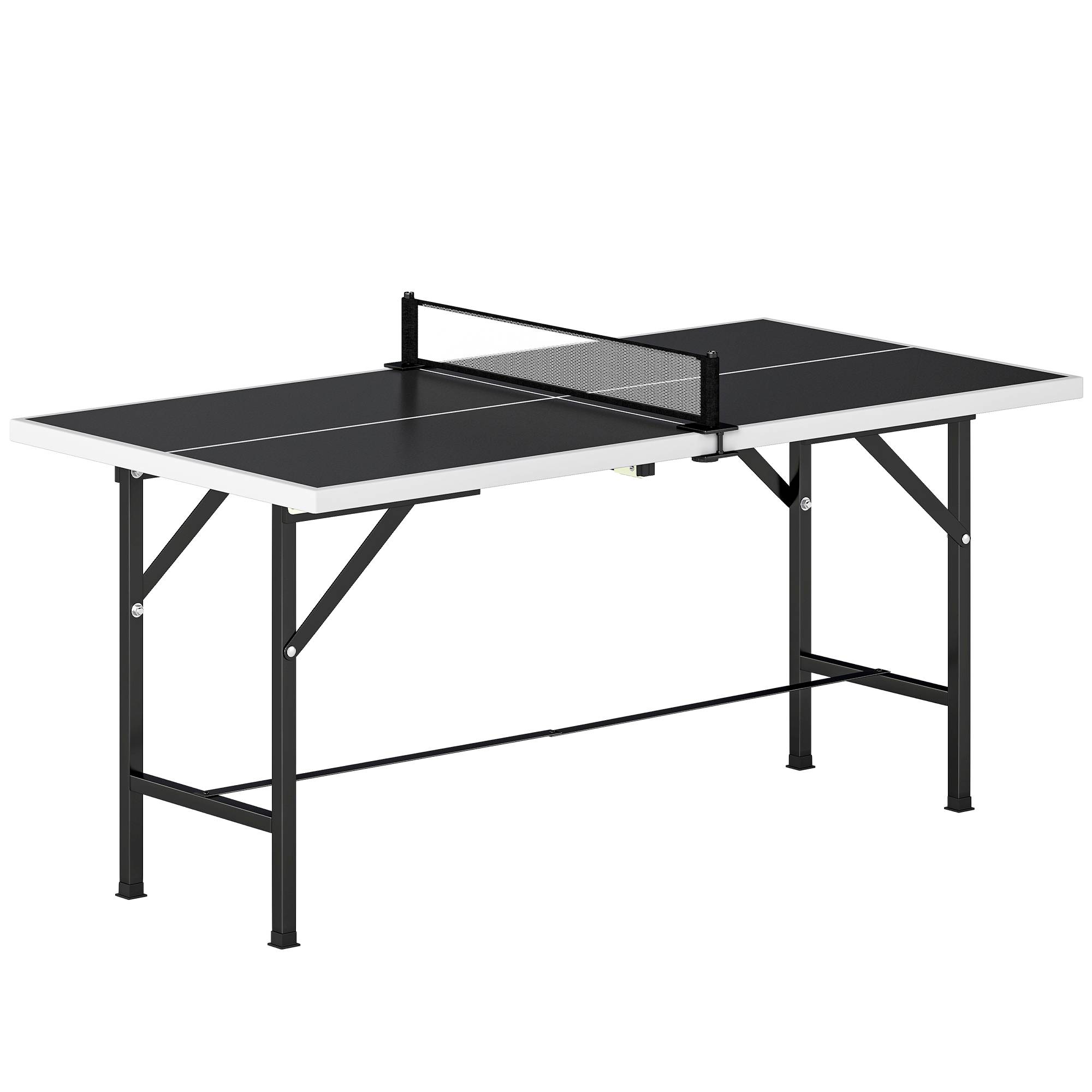 SPORTNOW 5ft Mid-Size Table Tennis Table, Ping Pong Table with Net, 2 Table Tennis Paddles and 3 Balls for Indoor Game, Black