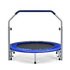 LIFEZEAL Hopfällbar studsmatta, mini rebounder med justerbar räcke, mini inomhus fitness studsmatta för vuxna, barn, Ø 101 cm, max belastning 150 kg (blå)