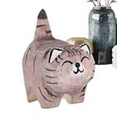 Träkatt, kattfigurer Heminredning - Handsnidade kattfigurer i miniatyr,Liten kattskulptur, kattungekonstsnideri, stationära kattdekorationer för vardagsrum, sovrum