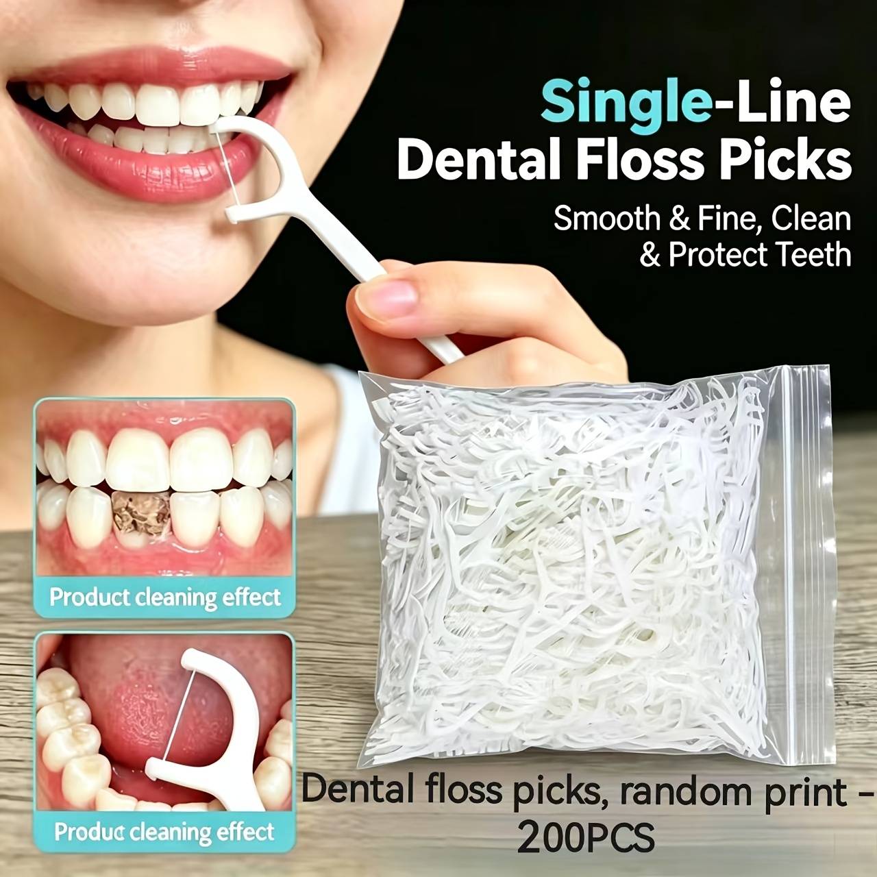 200pcs Dental Floss Picks Set - Deep Cleaning, Random Floss Pick Prints, Portable Disposable Daily Oral Care, Travel-friendly Original Floss Picks, Tooth Cleaning Tool, Dental Floss Designed For Teeth