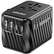 LENCENT Universal Reseadapter över Hela världen, Internationell Travel Adapter med 5,6A 3 USB C & 2 USB A, Socket Adapter Worldwide för DE USA UK IT AUS CN, Typ C/G/A/I, Svart