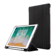 iPad 9.7 (2017/18/ Air/Air 2 - Tri-Fold læder cover m/stylus pen holder - Sort