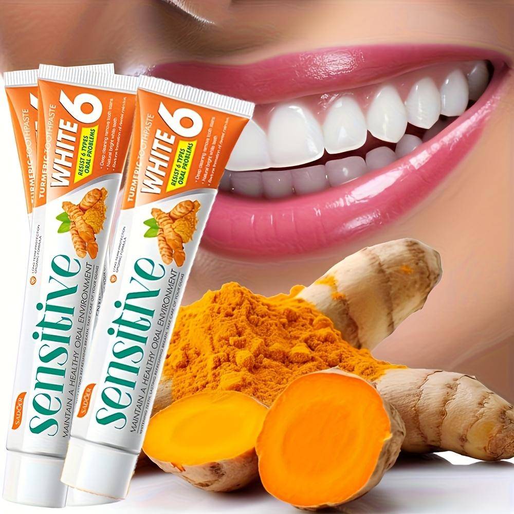 Gurkmeja Tandkräm - 1 Förpackning. Förbättrar Andedräkten, Djuprengörande & Bleker Tänderna, 100g Per Tub orange